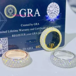 Anéis de banda de luxo personalizado de fábrica de alta qualidade vvs moissanite hip hop iced out 925 prata masculino anel de banda eternidade