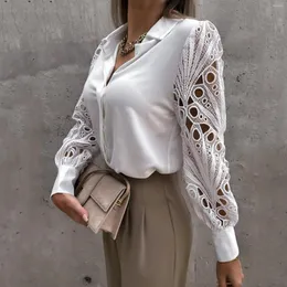 Women's Blouses White Sexy Lace Hollow Out Women Blouse Summer Autumn 2023 Black Top Vintage Button Up Shirts Long Sleeve Mesh Design Tops