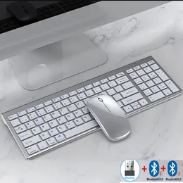 Conjunto de teclado e mouse fino recarregável espanhol/hebraico Bluetooth teclado e mouse para laptop 2.4G USB combinação de teclado e mouse sem fio coreano 230715