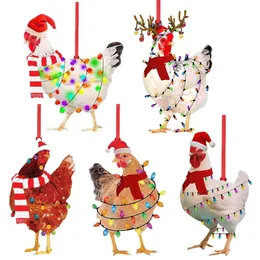 Decorações de Natal Cachecol de Madeira Pingentes de Frango Enfeites de Árvore de Natal Decoração para Pendurar em Casa Para Navidad 2021271A