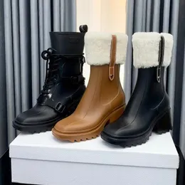 Kobiety Betty Boots Beeled Platform But Waterproof Welly Shoes Buty Outdoor High Heels Factory Designer Buty obuwie