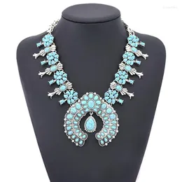 Chains European And American Big Brand Fashion Bohemian Style Turquoise Flower Pendant Alloy Necklace Eaby Is On Amazon