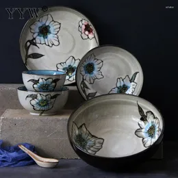 Set di stoviglie Stoviglie in ceramica Ciotole con motivo a fiori di magnolia vintage in stile cinese Plstes per stoviglie per la casa o il ristorante