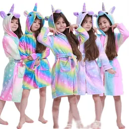 Unicorn Hooded Children Bathrobes Baby Rainbow Bath Robe Animal For Boys Girls Pyjamas Nightgown Kids Sleepwear 3-11y 1303 Y23209