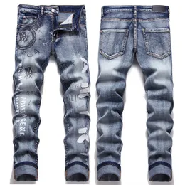 Mens Designer Jeans nödställda brevtryck Rippad cyklist Slim Jeans Fit Motorcykelcyklister denim för män Fashion Mans Hip Hop High Quality Pants