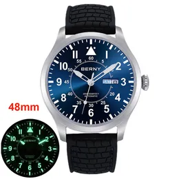 Berny Automatic Watch Men Military Watches Sports 200m Diver Mechanical Armswatches 48mm Pilot Lysande safirklockor hyllning