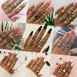 Hänghalsband grossist mode 34 stilar fingerringar set smycken kvinnor bohe vintage fem finger ring set