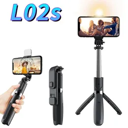 L02S Składany statyw Selfie Selfie Stick Blue Tooth z bezprzewodowym selfie migawki guziki z diodą LED na iOS Android