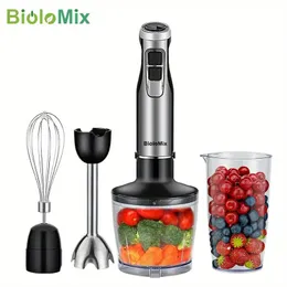 1 st, rostfritt stålhandsblandare, Biolomix 4 i 1 Hög effekt 1200W Immersion Hand Stick Blender, Mixer inkluderar chopper och smoothie cup isblad,