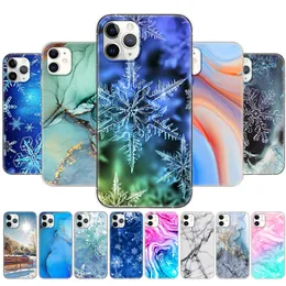 Per Iphone 11 Custodia in silicone morbido TPU Cover posteriore per telefono per Pro Max ElEvEn Etui Paraurti Marmo Fiocco di neve Inverno Natale