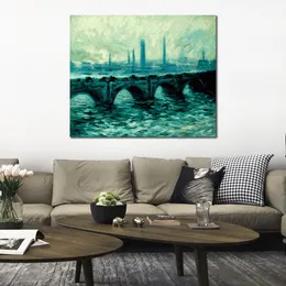 Handgefertigtes Kunstwerk auf Leinwand Waterloo Bridge Ii Claude Monet Gemälde Landschaften Büro Studio Dekor