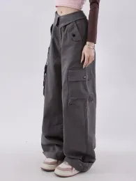 灰色の貨物パンツ女性バギーサイバーY2K美的テックウェアワイド