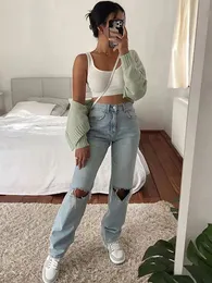 Dżinsy dla kobiet 2023 Zerwane workowate proste wysokiej talii kobiety luźne y2k moda Slim Denim Pants Woman ubrania spodnie emo 230715