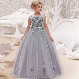 Mädchenkleider, formell, grau, langes Brautjungfernkleid, Kinderkleider für Mädchen, Kinder, elegantes Party-Hochzeitskleid, Mädchen-Abendkleider, 10–12 Jahre, 230715