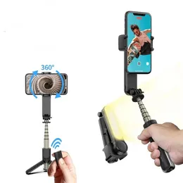 Wireless Remote 360 Degree Rotation Gimbal Stabilizer for Mobile Phone L09 Mini Foldable Selfie Stick With LED Light