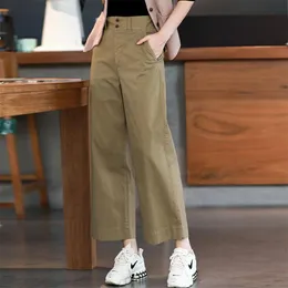 Set 2022 Bahar Yeni Kore moda kadınlar yüksek bel gevşek anklelengt pantolon allmatched rahat pamuklu katı geniş bacak pantolon v962