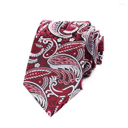 Yay bağları 7cm Erkek Kravat Donanma Kırmızı Şerit Blooming Paisley Ascot İnsan Düğün Polyester İpek Cravat Business Party Corbatas Para