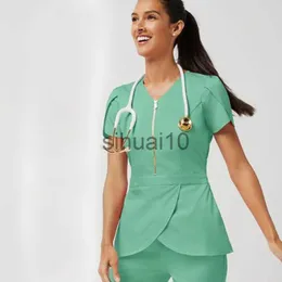 Calça calças de duas peças femininas ladadistas mulheres usam lençóis elegantes fatos hospitalares uniformes de calça de calça coloração sólida uniforme de operação uniforme