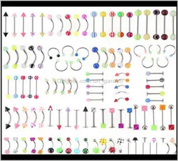Bell Button Promotion 110Pcs Mixed Modelscolors Body Jewelry Set Resin Eyebrow Navel Belly Lip Tongue Nose Piercing Bar Rings Oz2N8155830