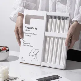 Chopsticks 5 par/set keramisk hushåll kinesisk stil ben porslin sushi long chop pinne kök frisk bordsartiklar