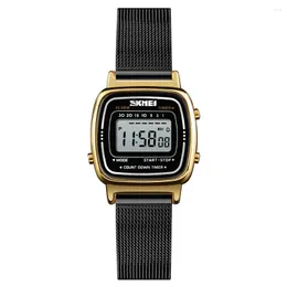 ساعات المعصم Skmei 1252 Women's Watch Mesh Belt Steel Steel Square Adujustable Strap Watches Digital Digital for Women