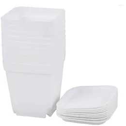 Плантаторы 50 упаковка 2.7 дюйма белых квадратных пластиковых горшков с блюдника