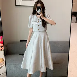 Kvinnors T -skjortor Små doftande Summer Fashion Korean Sweet Elegant 2 Piece Set Women Coat Top Midi Kjol Suits Womens Två Peice Set