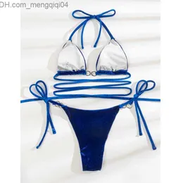 Kadın Örgü Tees Seksi Mini Bikini Teşhal Kadınlar 2023 Yeni Katı İki Parçalı Mayo Criss Çapraz Mayo Kadın Biquini Beach Suit Z230717