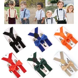 Suspenders Soild Color Children Belt Bowtie Set Baby Boys Girls Suspenders Clipon Yback Husces Bow Tie Elastic Kids Justerbara 230717