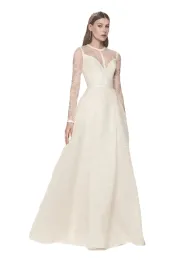 Elie Saab Vintage Wedding Dresses Plus Size With Sleeves Sheer Lace Top Quality Satin Bridal Gowns Floor Length Simple Beach Wedding Dress