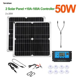 Outros Eletrônicos Sistema de Energia Solar Geração de Energia Painel Solar 50 W 5 V 2 USB/18 V DC Placa de Carregamento Portátil à Prova D' Água Exterior Kit Povoltaico 230715