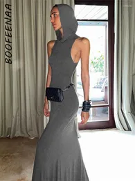 Casual Dresses BOOFEENAA Hooded Sleeveless A Line Maxi Grey Streetwear Y2k Sexy Long Summer Dress Womens 2023 Fashion Elegant C87-CZ34