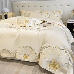Bedding Sets ABAY Set Egyptian Cotton Floral Embroidery Quilt Cover Soft Duvet 200 230 220 240 Elastic Bed Sheet 180 200cm