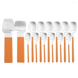 Dinnerware Sets 24Pcs Cutlery Set Matte Silverware 304 Stainless Steel Knife Fork Spoon Tableware Kitchen Orange Silver Flatware