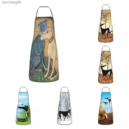 Engraçado Gustav Klimt Greyhound Dog Art Bib Aprons Women Men Kitchen Chef Whippet Sihthound Dog Tablier Cuisine for Cooking Baking L230620
