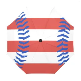 Umbrellas American Flag Baseball Anti-UV Automatic Umbrella Sun Rain Travel Compact UPF 50 UV Protection