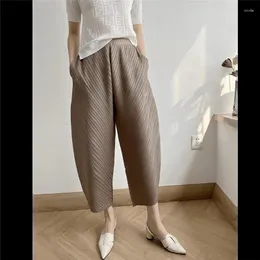 Pantalon femme Miyake plissé femmes 2023 été élastique banane mode tout match large jambe Baggy femme vêtements