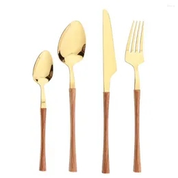 Flatware Sets Stainless Steel Set 4/8/16/24/32 Pcs Wooden Handle Cutlery Western Knife Fork Spoon Tableware Kitchen Dinnerware
