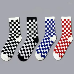 Calcetines de hombre Funky Harajuku Mens Checkerboard geométrico a cuadros hombres Hip Hop algodón Streetwear novedad regalo para hombre