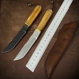 Выживание высокого качества C7149 Outdoor Survival Straight Knife Damascus сталь стальной танто -точка лезвия верблюжь