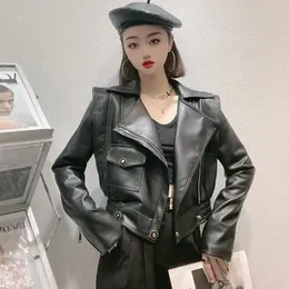 여자를위한 여성 가죽 짧은 오토바이 재킷 봄과 가을 한국어 버전 느슨한 피팅 Jaqueta de Couro Feminina Coat