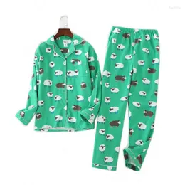 Damen-Nachtwäsche 2023 Herbst-Frauen-beiläufige Karikatur-Pyjama-Sets weibliche Baumwollanzug-lange Hülsen-Dreh-unten-Kragen-Hauskleidung