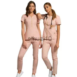女性の2ピースパンツ卸売女性はスタイリッシュなスクラブスーツを着る病院ユニフォームパンツスーツソリッドカラーユニセックス操作ユニフォームJ230717