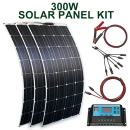 Batterier Solarpanelpaket och 300W 200W 100W flexibla paneler 12V 24V högeffektiv batteriladdningsmodul 230715