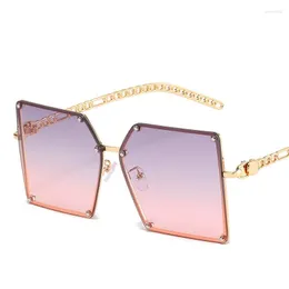 Sunglasses Fashion Rimless Big Square For Women Female Eyeglasses Hollow Leg Rivet Framless Eyewear Glasses 2023 Gafas De Sol