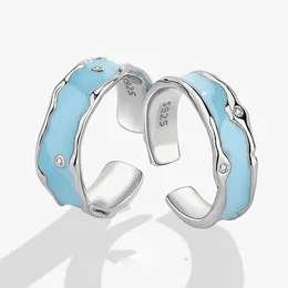 925 Sterling Silber Einzigartiges Design Blauer Ring für Frauen Schmuck Finger verstellbarer offener Ring für Party Geburtstagsgeschenk