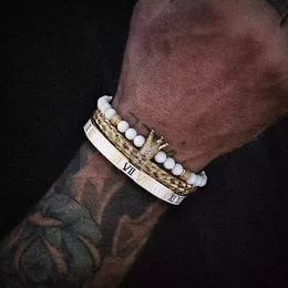 3PCS Edelstahl Kaiserkrone Armbänder für Männer Gold Römische Ziffer Armreif Verstellbare Manschette Armband Herren Luxus Schmuck Geschenke