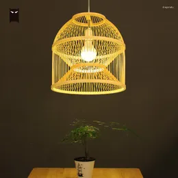 Pendant Lamps Bamboo Wicker Rattan Lampshade Light Fixture Handmade Japanese Rustic Hanging Lamp For Office Counter Hallway E27 Bulb