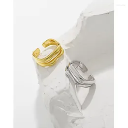 클러스터 반지 Chozon Ins Little Design 극도로 불규칙한 이중 레이어 사각형 텍스처 S925 Sterling Silver Open Ring Female