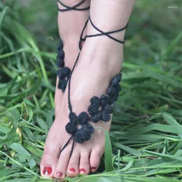 Ankletter 5 färger vit svart elfenben virkning bröllop barfota sandaler nakna skor fot smycken brud ankel armband strandtillbehör